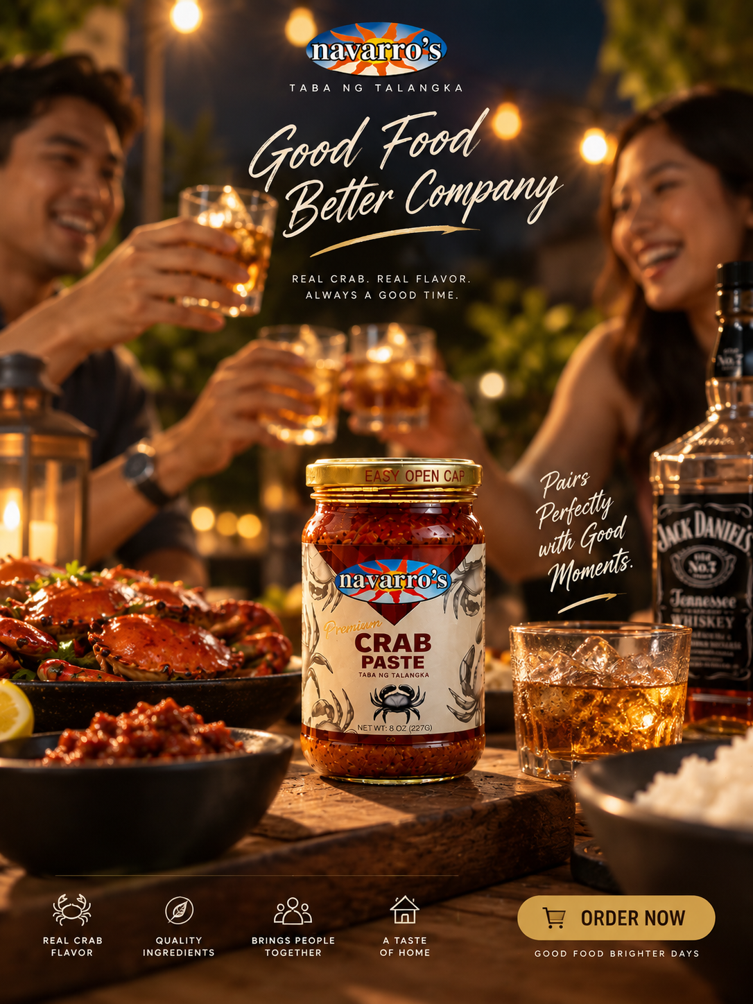 Friends sharing food with Navarro’s crab paste